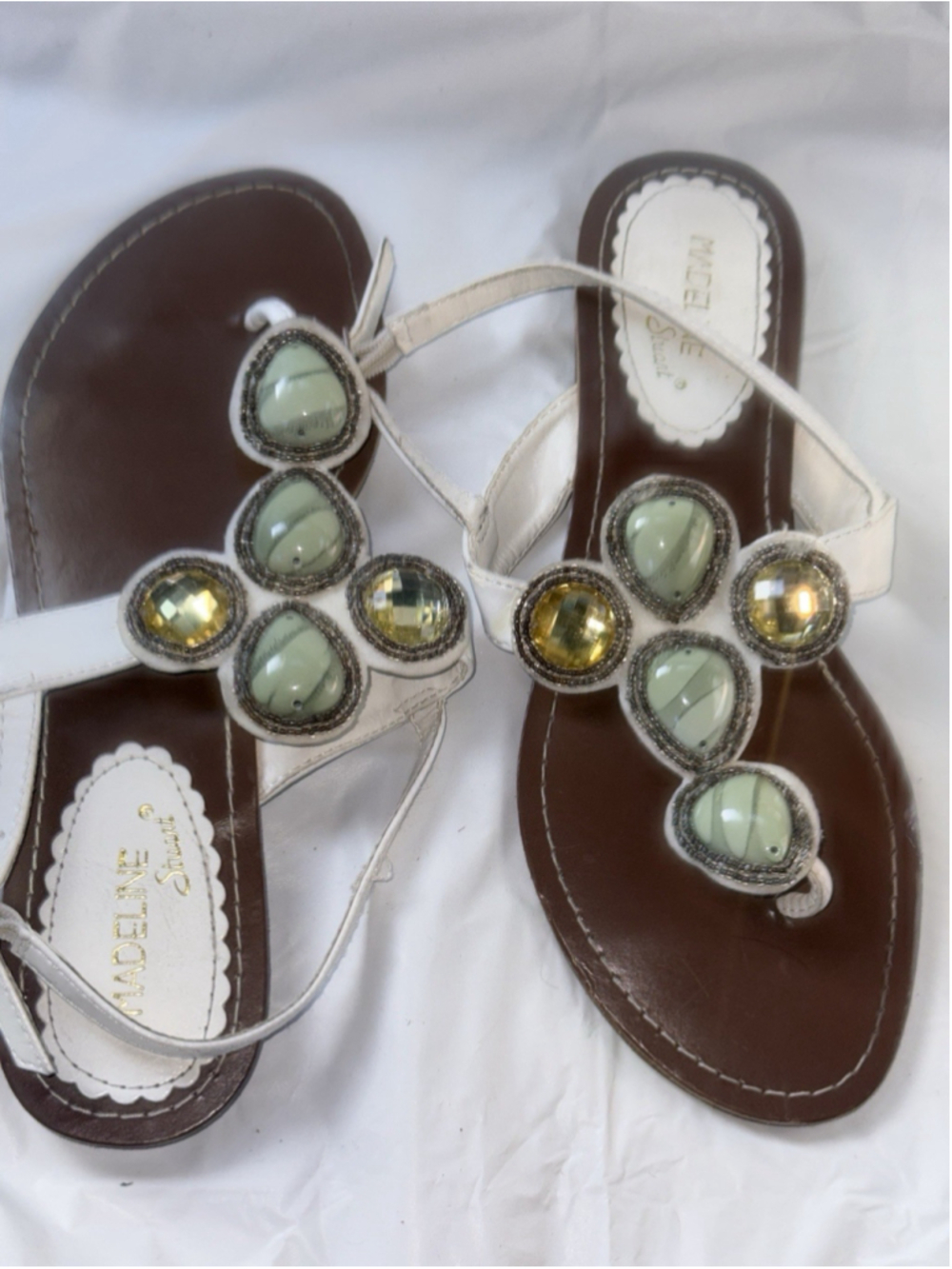 Madeline Stuart Butler Faux Leather Slingback Sandals Size 7M Jewel Stones